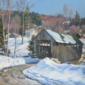 covered bridge in winter